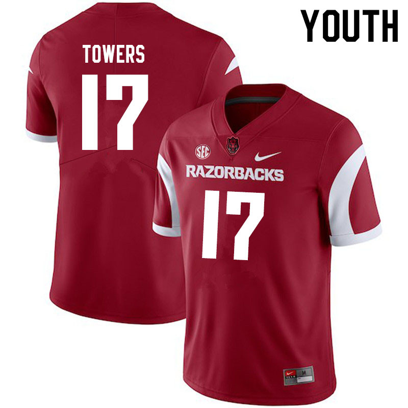 Youth #17 J.T. Towers Arkansas Razorbacks College Football Jerseys Sale-Cardinal - Click Image to Close